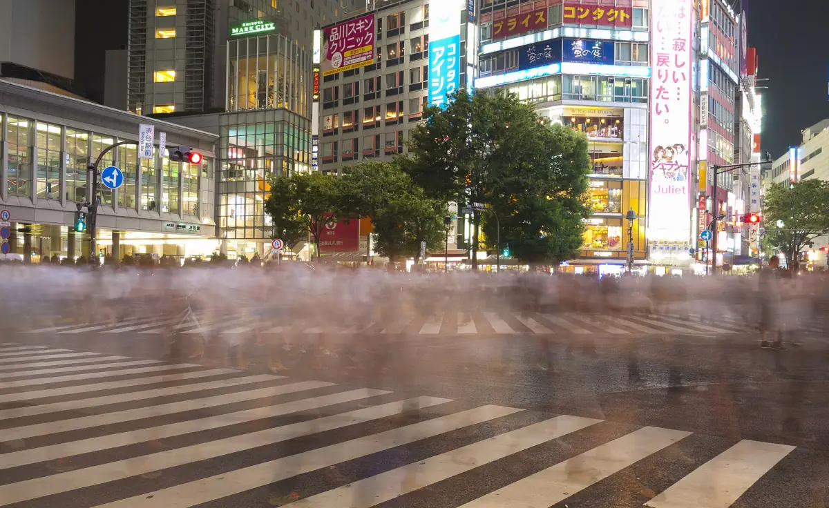The crossing at night with light trails
